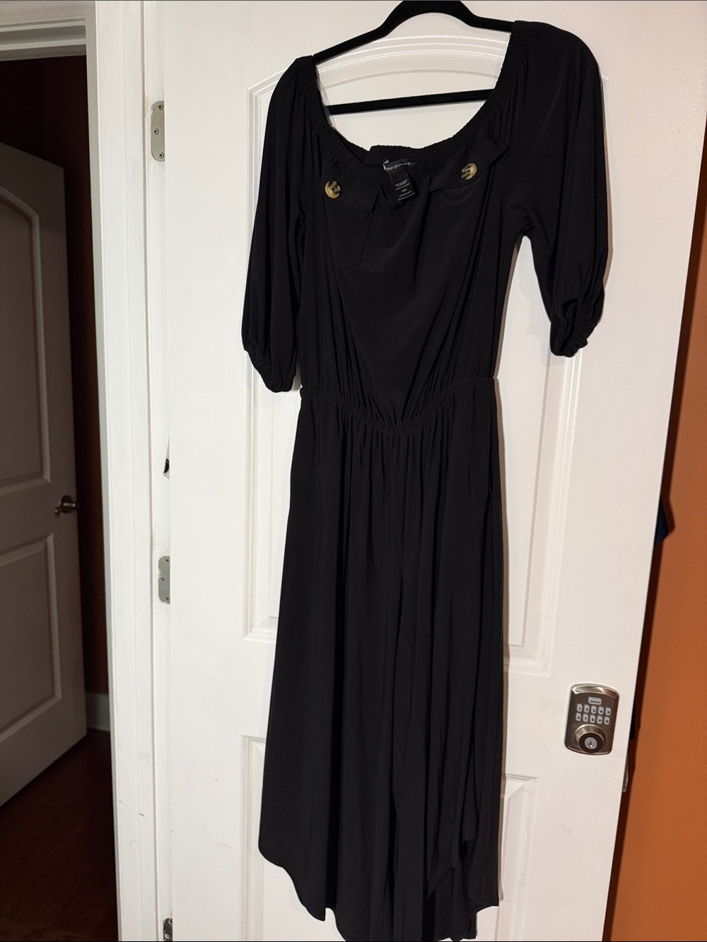 Black Midi Dress with Puff Sleeves